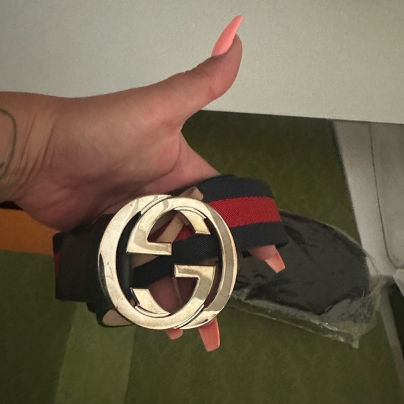 Gucci WEB BELT WITH G BUCKLE blue and red size 90
